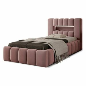 Rózsaszín kárpitozott ágyneműtartós egyszemélyes ágy ágyráccsal 90x200 cm Lamica – ELTAP kép