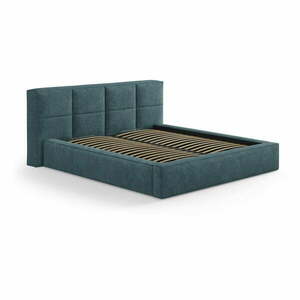 Kék kárpitozott ágyneműtartós franciaágy ágyráccsal 200x200 cm Simon Darren – Micadoni kép