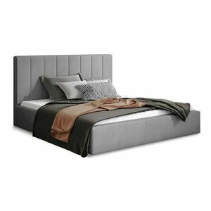 Szürke kárpitozott ágyneműtartós franciaágy ágyráccsal 180x200 cm Audrey – ELTAP kép