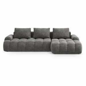 Szürke bársony kinyitható-tárolóhelyes sarokkanapé (jobb oldali-heverő résszel) Linz – Cosmopolitan Design kép