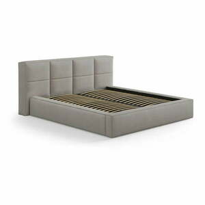 Világosszürke kárpitozott ágyneműtartós franciaágy ágyráccsal 180x200 cm Simon Darren – Micadoni kép