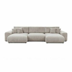 Világosszürke kordbársony kinyitható-tárolóhelyes sarokkanapé (U alakú) Sarina – Ropez kép