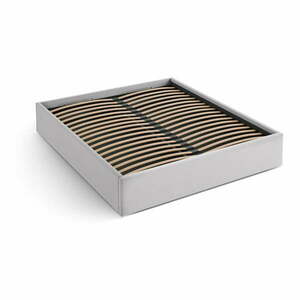 Világosszürke kárpitozott ágyneműtartós-ágytámla nélkül franciaágy ágyráccsal 200x200 cm Susan – Micadoni kép