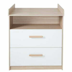 Fehér-natúr színű gyerek komód pelenkázó feltéttel, tölgyfa dekorral 88x98x75 cm Cabane – Roba kép