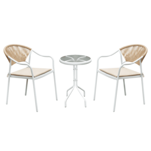 Kerti 3 darabos rattan szett, fehér/bézs, ELIOR kép