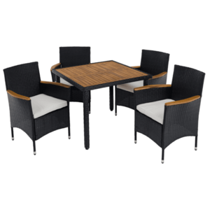 Kerti rattan szett, akácfa, fekete/krémszínű/természetes, BOGART kép