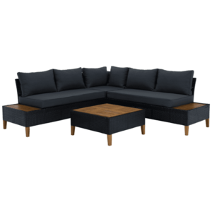 Kerti rattan szett, akácfa, fekete/szürke/természetes, MALKOM kép