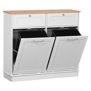 Billenős szekrény szemetes kosárral, fehér/bambusz, DELINS TYP 2 kép