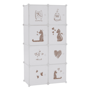 Gyerek moduláris szekrény, fehér/barna minta, KIRBY kép
