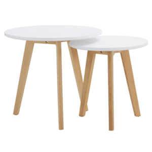 2 dohányzóasztal szett, fém, fehér/bükk, MALTO 2 NEW kép