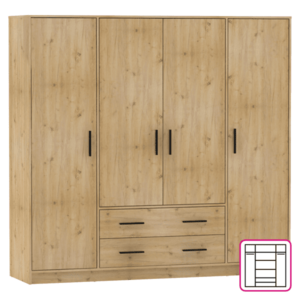Ruhásszekrény, négyajtós, artisan tölgy, BENA 1 kép