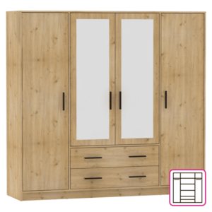 Ruhásszekrény, négyajtós, artisan tölgy, BENA 2 kép
