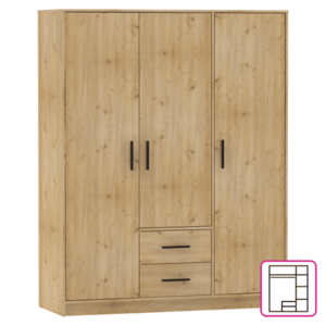 Szekrény, háromajtós, artisan tölgy, BENA 4 kép