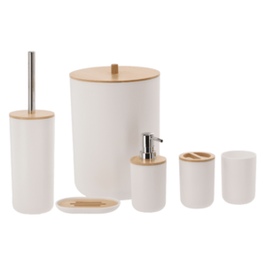 Fürdőszobai tartozékkészlet, 6 részes, fehér/természetes, KATREL kép