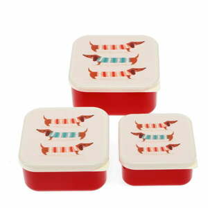 Piros-krémszínű gyerek uzsonnás doboz szett 3 db-os Sausage Dog – Rex London kép