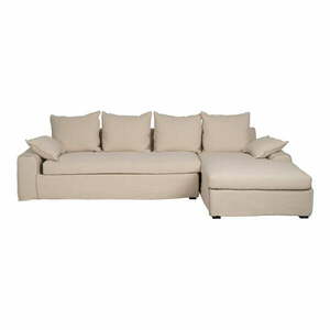 Krémszínű len sarokkanapé (jobb oldali-heverő résszel) – Ixia kép