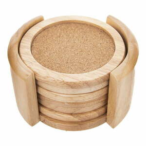 Natúr színű fa poháralátét szett 6 db-os állvánnyal – Orion kép