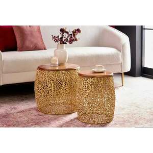 LEAF barna-arany kétrészes akácfa dohányzóasztal 40cm kép