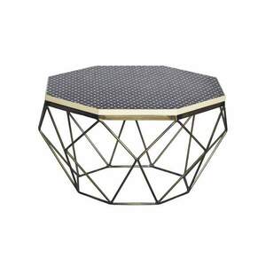 DIAMOND BONE INLAY fekete-fehér bivalycsont vas dohányzóasztal kép