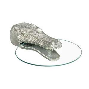 WILDLIFE CROCODILE ezüst üveg lerakóasztal kép