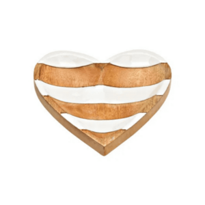 Szív alakú mangófa tál LOVAIRE 16x15 cm, fehér csíkos kép