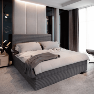 Kárpitozott boxspring ágy ISPIRA 140x200 cm szürke Matrac: Bonell rugós matrac kép