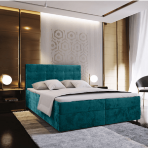 Kárpitozott boxspring ágy GLORIEN VELVET 180x200 cm türkiz Matrac: Bonell rugós matrac kép