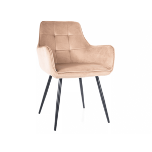 Bársonyos étkezőszék fekete lábakkal LEMON bézs kép