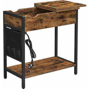 Kis asztal hosszabbító kábellel és töltőkkel TAYLOR 60x31, 5 cm, rusztikus barna kép