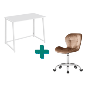 Dolgozószobai szett – összecsukható íróasztal ZARIMO 80×40 cm fehér + irodai szék AVOLA VELVET világosbarna kép