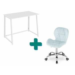 Dolgozószobai szett – összecsukható íróasztal ZARIMO 80×40 cm, fehér + irodai szék AVOLA VELVET világoskék kép