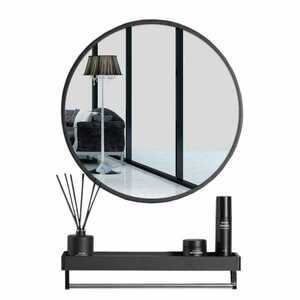 Fekete kerek tükör polccal BREDO Ø70 cm kép