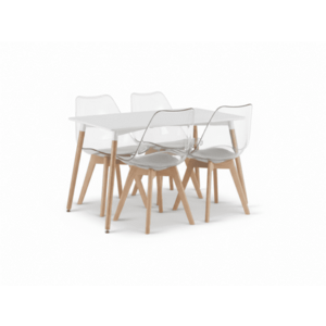 Étkezőgarnitúra 1 + 4, fehér ADRIA asztal 120x80 cm + átlátszó BALI MARK szék bükkfa lábakkal kép