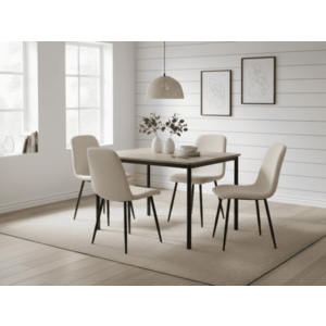 Étkező szett 1 + 4, CITY asztal 110x75 cm artisan tölgy + krémszínű RIFT étkezőszék fekete lábakkal kép