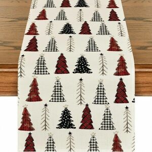 Len karácsonyi futó MERRY TREES 33x180 cm, krémszínű kép