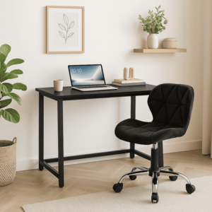 Dolgozószobai szett – összecsukható íróasztal ZARIMO 80×40 cm fekete + irodai szék AVOLA VELVET fekete kép