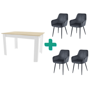 Étkezőgarnitúra 1+4, fehér asztal Sonoma tölgy dekorral MADO 120x80cm és szürke bársony szék SOLDEN kép