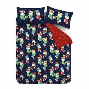 Piros-kék kétszemélyes gyerek ágyneműhuzat 200x200 cm Christmas Elves – Catherine Lansfield kép