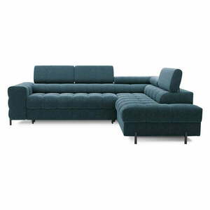 Kék buklé kinyitható-tárolóhelyes sarokkanapé (jobb oldali-L alakú) Ferucce – ELTAP kép