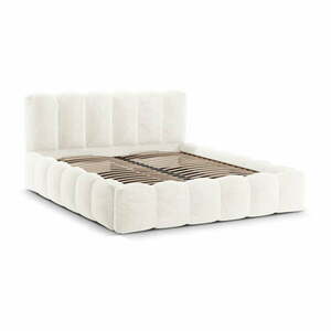 Krémszínű kárpitozott ágyneműtartós franciaágy ágyráccsal 200x200 cm Lupine – Micadoni kép