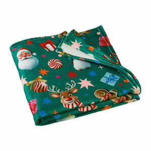 Zöld mikroplüss takaró karácsonyi mintával 130x170 cm Christmas Icons – Catherine Lansfield kép