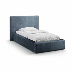 Sötétkék kárpitozott ágyneműtartós egyszemélyes ágy ágyráccsal 90x200 cm Amy – Micadoni kép