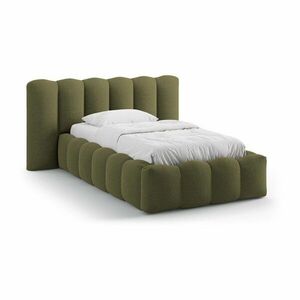 Khaki kárpitozott ágyneműtartós egyszemélyes ágy ágyráccsal 90x200 cm Lupine – Micadoni kép