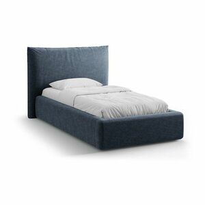 Sötétkék kárpitozott ágyneműtartós egyszemélyes ágy ágyráccsal 90x200 cm Kaelle – Micadoni kép