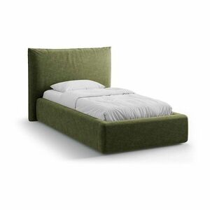 Zöld kárpitozott ágyneműtartós egyszemélyes ágy ágyráccsal 90x200 cm Kaelle – Micadoni kép