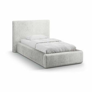 Világosszürke kárpitozott ágyneműtartós egyszemélyes ágy ágyráccsal 90x200 cm Amy – Micadoni kép