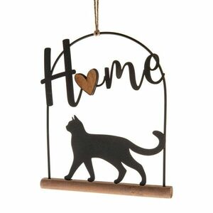Fém függő dekoráció fa alapon Macska, 16 x 18 cm kép