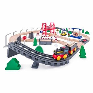 Woody vonatpálya elektromos motorral és híddal, 80 db kép