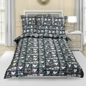 Szívecskés patchwork krepp ágynemű, szürke, 140 x 200 cm, 70 x 90 cm kép