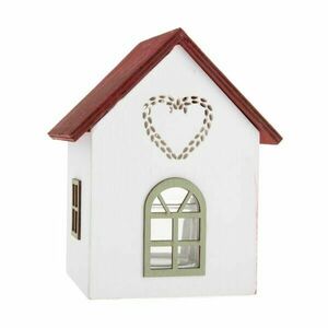 Házikó szívvel fa gyertyatartó üveggel, 15 cm, piros kép